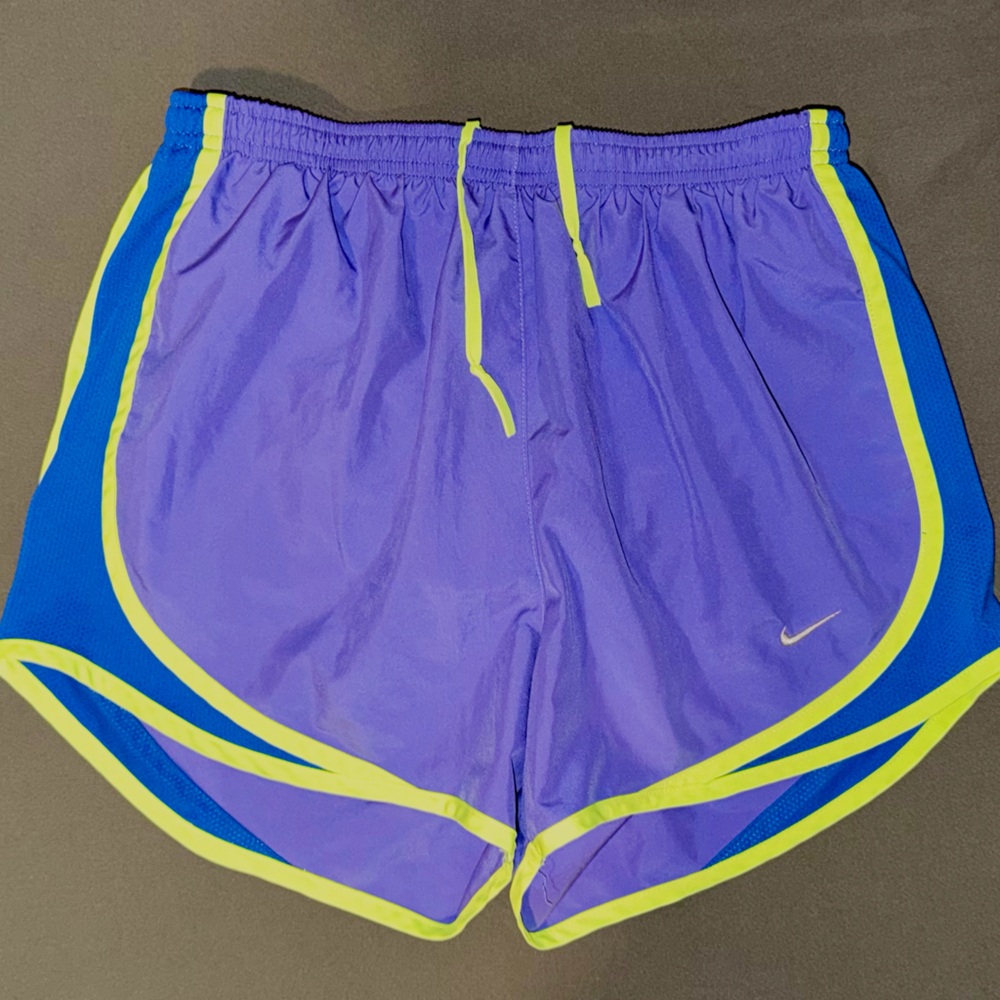 Nike Women’s Purple Athletic Shorts with Neon Yellow Trim - Picture 1 of 7